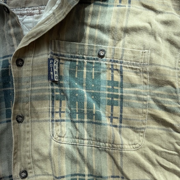 POINT ZERO WORKWEAR VINTAGE PLAID BUTTON DOWN TAN AND TEAL - M - Picture 15 of 17